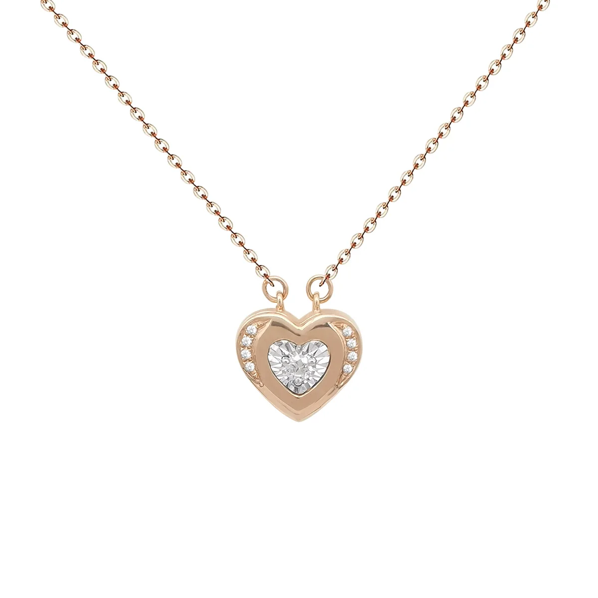 

Diamond Heart Charms Necklace 18k Rose Gold Fashion Openable Heart Double Sides Necklace custom Engraved Words 18K Solid