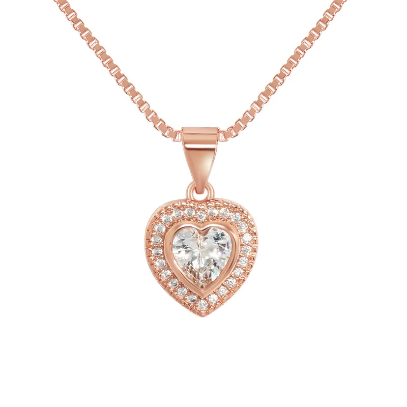 

2021 Newest Jewelry Shiny CZ Zirconia Heart Pendant Necklace 925 Sterling Silver Crystal Heart Charms Necklace For Sweet Love