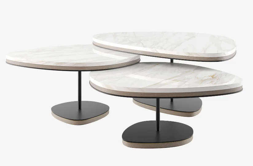 Modern Style Natural Marble Top Wood Base Coffee Table Set Buy Coffee