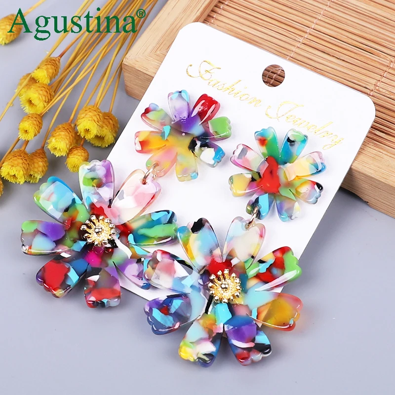 

Agustina 2020 new fashion big small size acrylic flower drop earrings for ladies, 7 colors