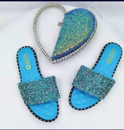 

2021 women new sequins rhinestone pattern evening party slip on shoes with wallet bags matching two pieces set, Picture colors