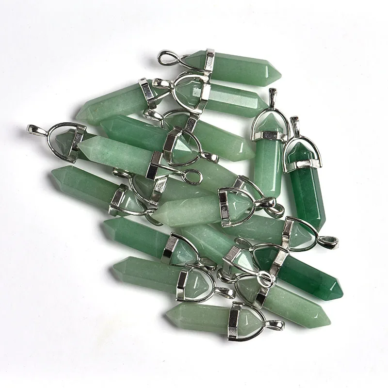 

Natural Crystal Pendant Wholesale Healing Crystal Aventurine Jade Bullet Necklace Crystal Point Pendant Jewelry, Green