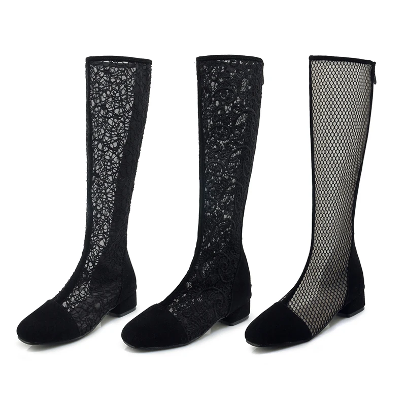 

2020 Fashion Summer Hollow-out Mesh Round head Boots Sandals Outdoor, Black