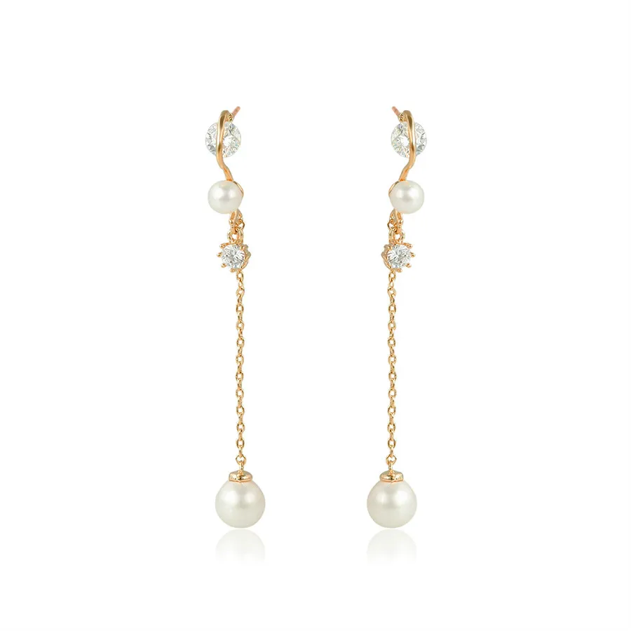 

95539 Popular newest hot selling noble white pearl linear 18k gold dangle earring