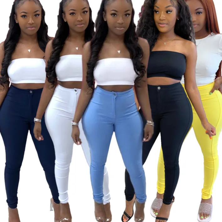 

Wholesale 2021 Fall Women Soild Color Stretch Pants Jeans For Women Jeans Trousers High Stretch Skinny Jeans Pencil pants