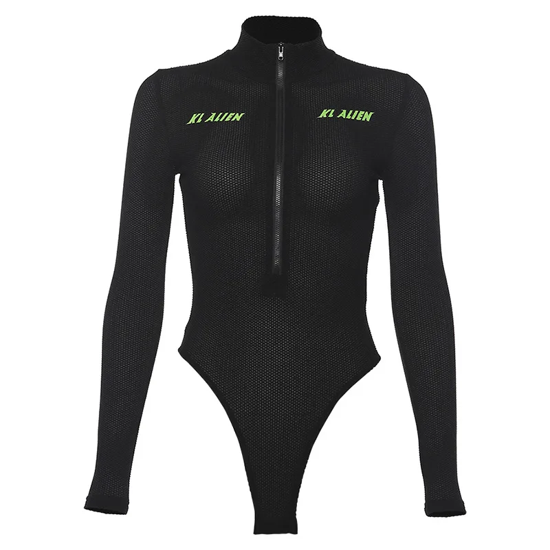Black Ladies Sexy Bodycon Tracksuit Jumpsuit Kl Alien One Piece Sexy