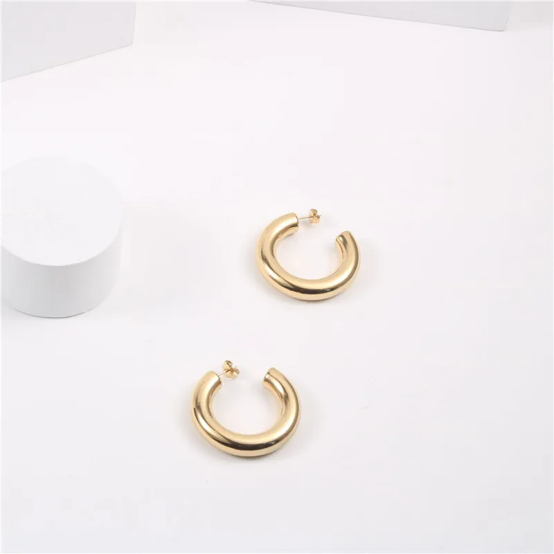 

2021 PVD 18K Gold Plated Hollow Hoop 40mm Trendy Earring Chunky Earrings Stainless Steel Jewelry Vendors