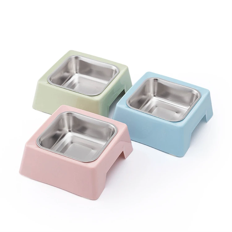 

Factory main product pet dog food bowl plastic stainless steel single bowl, Blue/pink/green
