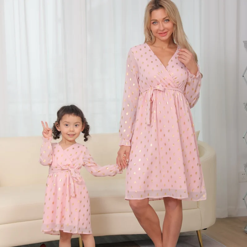 

Popular mother daughter parent child Chiffon Dress newest Spring summer mommy and me outfits