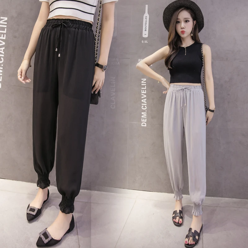 

Thin chiffon black harem pants women' summer cropped trousers bloomers