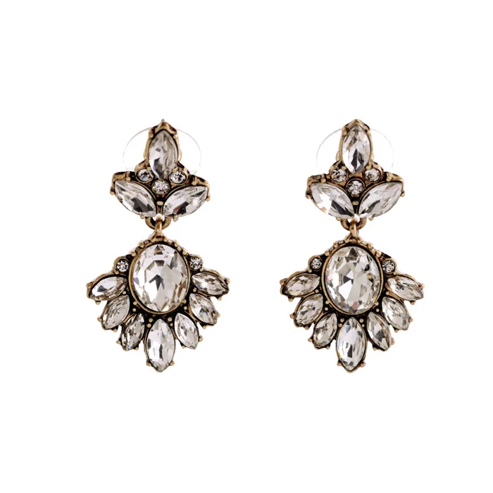 

ed00748 American Retro Bijouterie Jewelry Luxury Crystal Rhinestone Flowers Exquisite Women Statement Earrings Wholesale