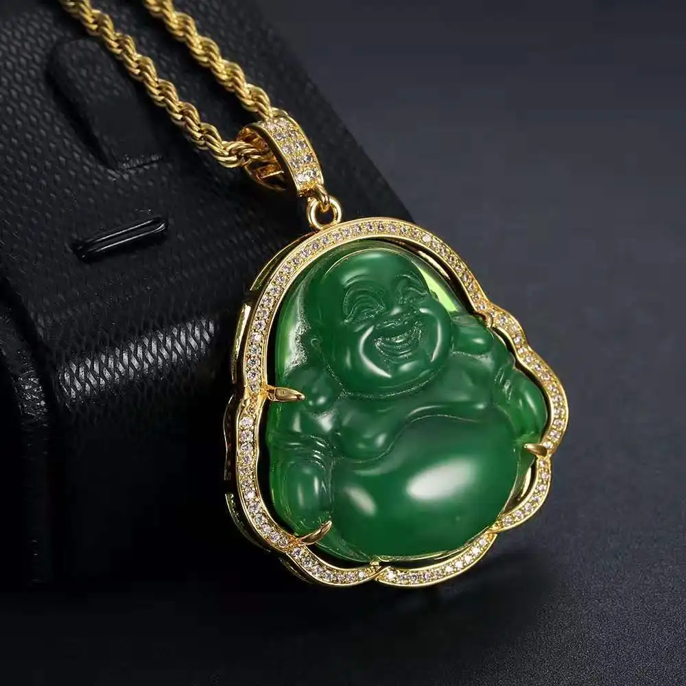 

Laughing Buddha necklace inlaid with resin chalcedony Maitreya micro zircon jade buddha pendant necklace