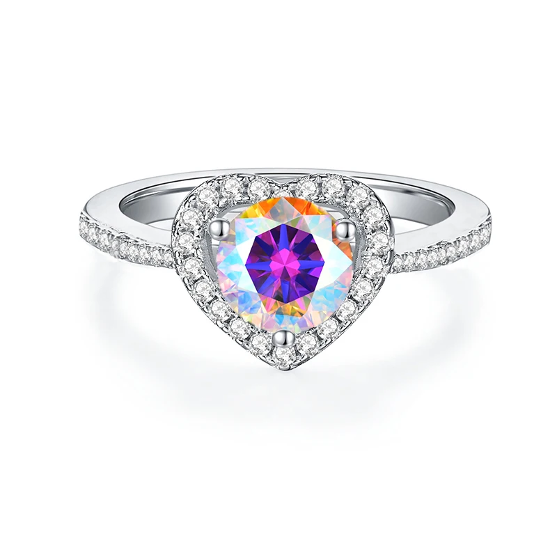 

Diamond moissanite heart shape moonlight halo ring 925 sterling silver 18K white gold 1 2 3 ct carat for women wedding Jewelry