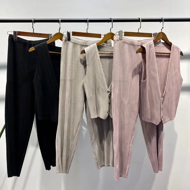 

Miyake Pleated suit Autumn 2021 new suit loose oversized thick fabric casual pants + vest, Picture color