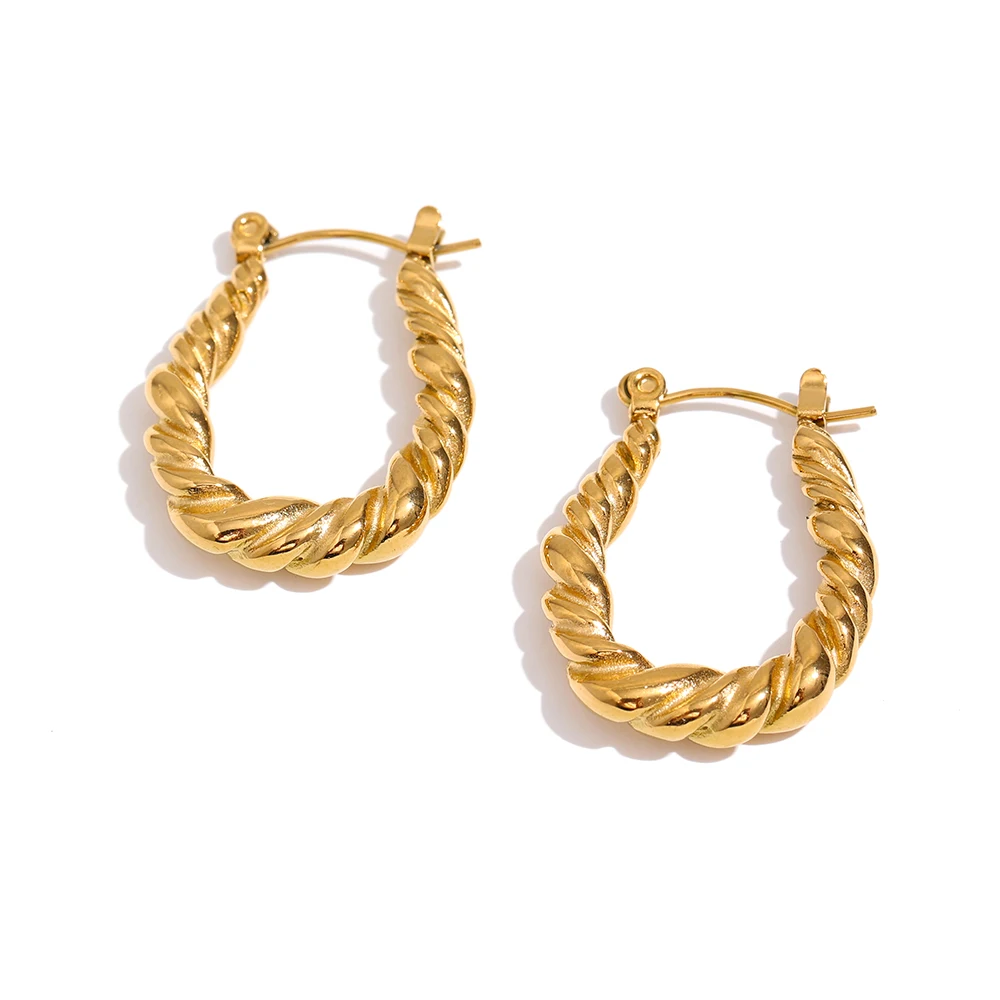 

JINYOU 2092 Statement Gold Color Texture 18K Unusual Earrings Stainless Steel Twist Hoop Earrings Jewelry