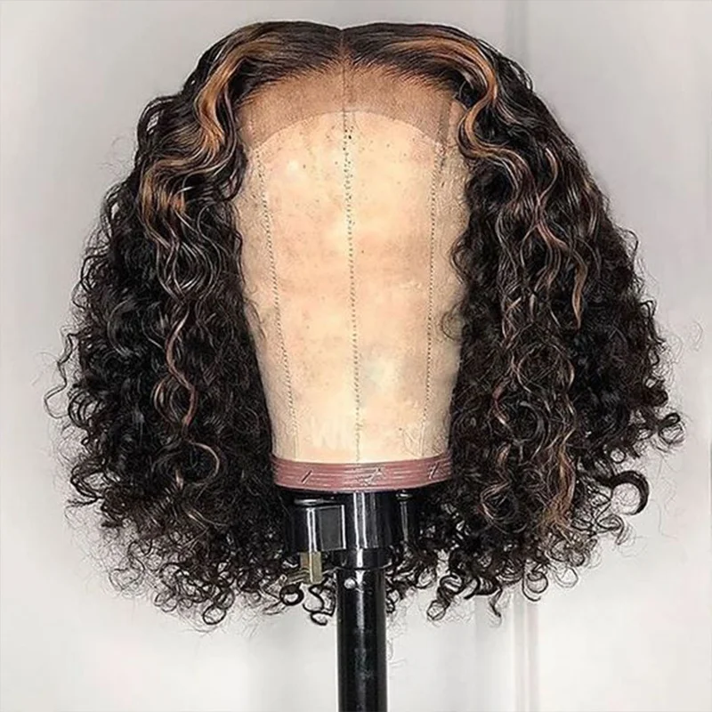 

Wholesale Cheap Highlight Wig 4x4 Lace Closure,Brazilian Deep Wave Wig 180% Density,Deep Wave Wig Human Hair For Black Women, #1b natural black,deep wave lace closure wigs