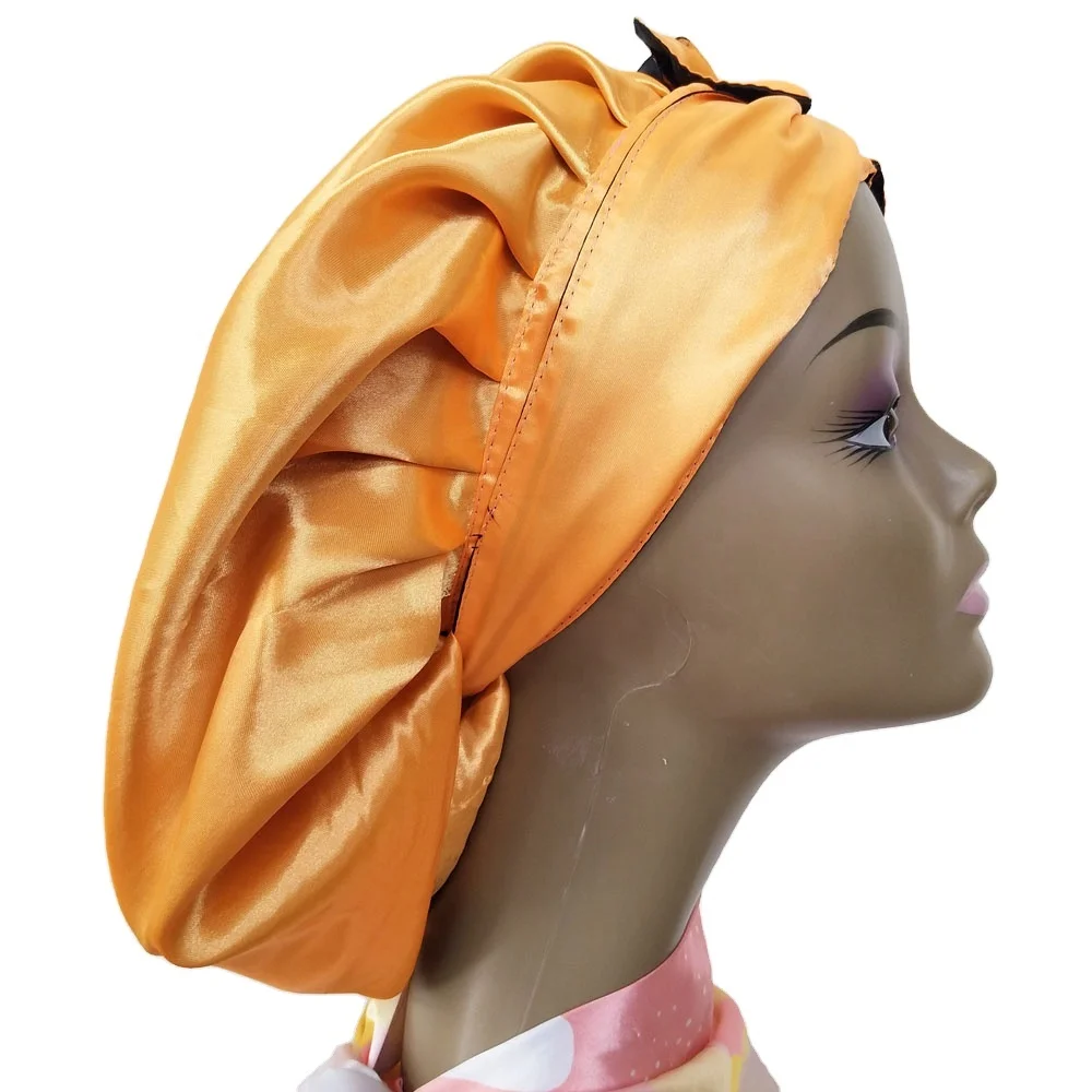 

Pumpkin Colors Soft Satin Sleep Cap Adjustable Silk Headwrap Bonnet For Women Braids Hair Cap