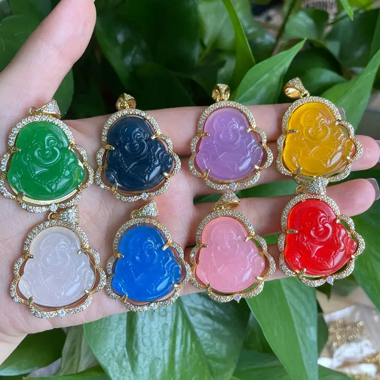 

Multi Color Natural jade buddha gold jade jewelry