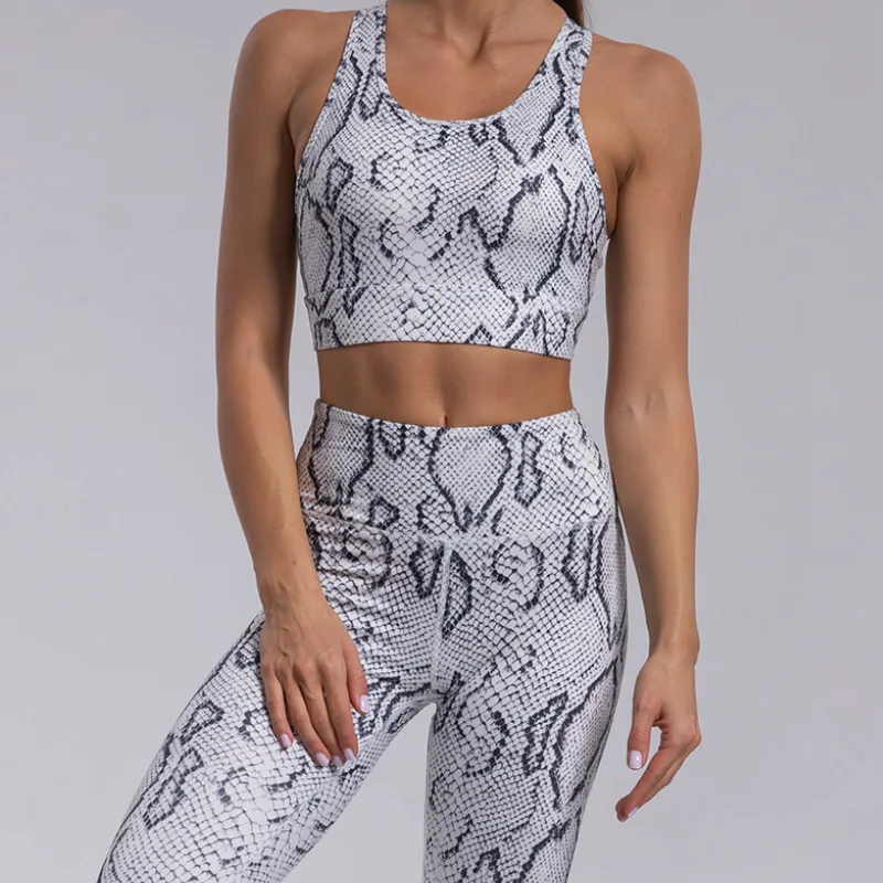 

HacoApple Sexy Women Snake Print Fitness Yoga Wear Sports Top And Leggings 2 Piece High Waisted Seamless Yoga Set, Customized colors