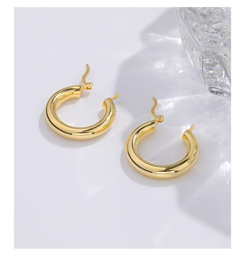 

VIANRLA 18k gold plated hoop earrings 925 sterling silver basic minimal chunky earrings