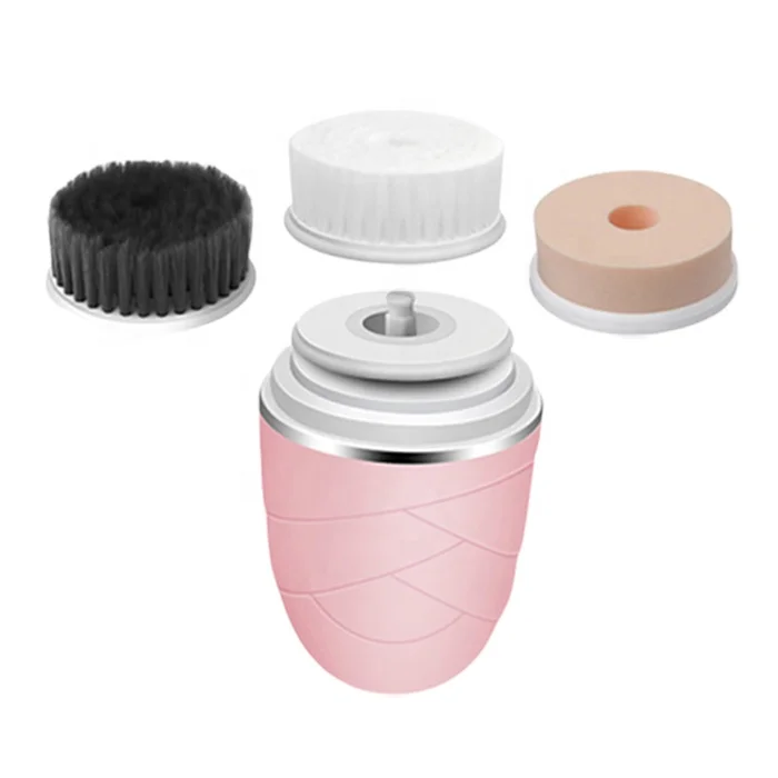 

3 in 1 Mini Handheld Sonic Electric Rotating Facial Cleansing Brush with 3 replaceable hair heads, White, pink, gold