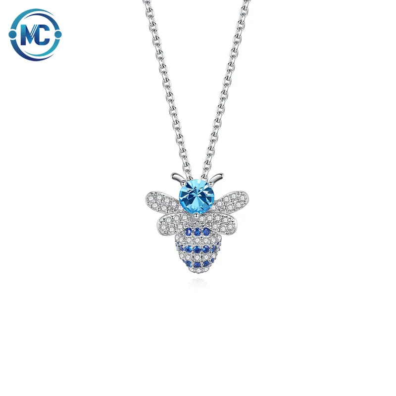 

2021 925 Sterling Silver zircon Crystal bee pendant simple Korean wild clavicle chain necklace