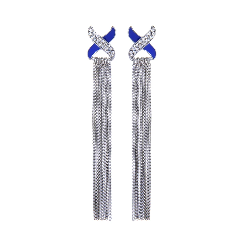 

e9102301 Korean Version Of The New Style Exaggerated Diamond-inlaid Long Metal Tassel Earrings Women 2020, As pictures