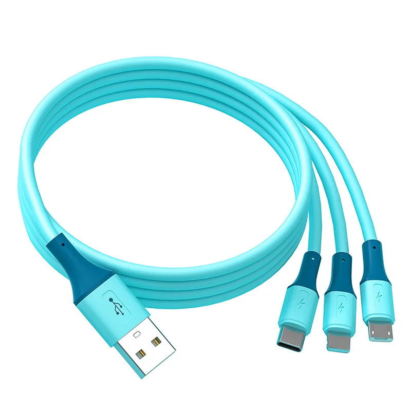 

Universal All In One Durable Liquid soft glue 3in1 Multi USB Data Charger Cable Fast Charging 5A, Pink,blue,green (color support customization)