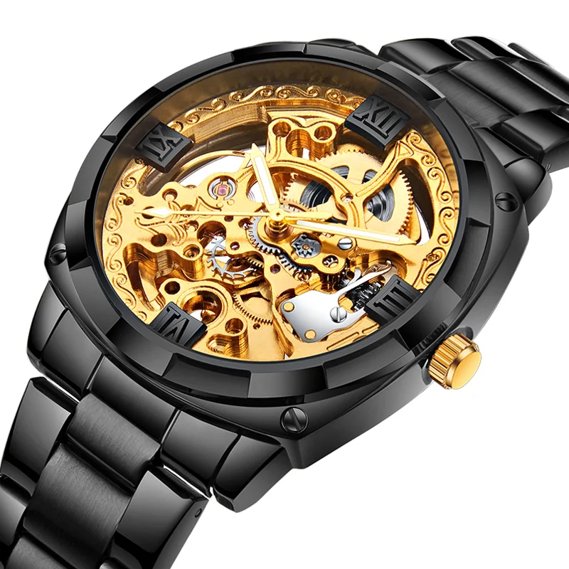

Luminous mechanical Roman dial point Automatic man wrist Watch GOLD luxury high end cool hand watch