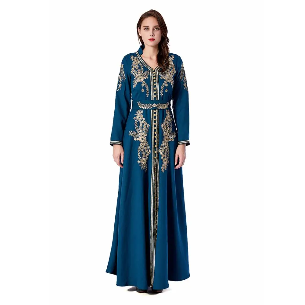 

Islamic Dubai fashion luxury abay muslim haevy embroidery kaftan women evening party long sleeves dress