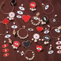 

Barlaycs 2020 Fashion Statement Designer Vintage Cute Fancy Gold Plated Pearl Red Heart Eye Drop Stud Earrings Jewelry for Women