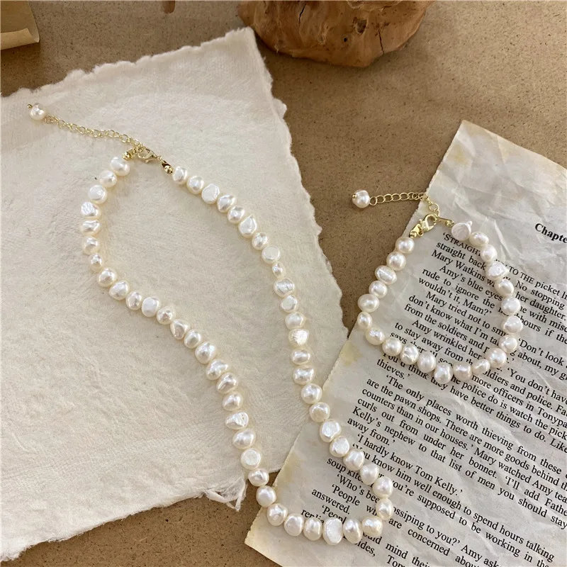 

Korean Retro Natural Pearl Necklace Korean Internet Influencer Pearl Necklace French Baroque Freshwater Pearl Necklace