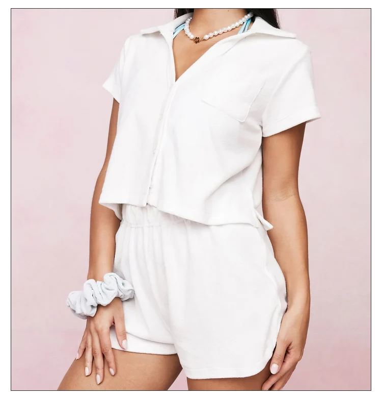 

B2105071821 Nita 2 Piece Set Women Logo Cropped Shirt and Shorts Lounge Set Sand Outfits Two Pieces Lounge Wear Women Set, Picture
