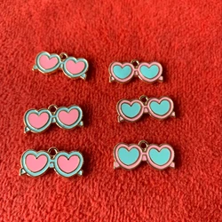 high quality color enamel heart glasses charms for bracelets fashion metal heart glasses charms personalized jewelry charms