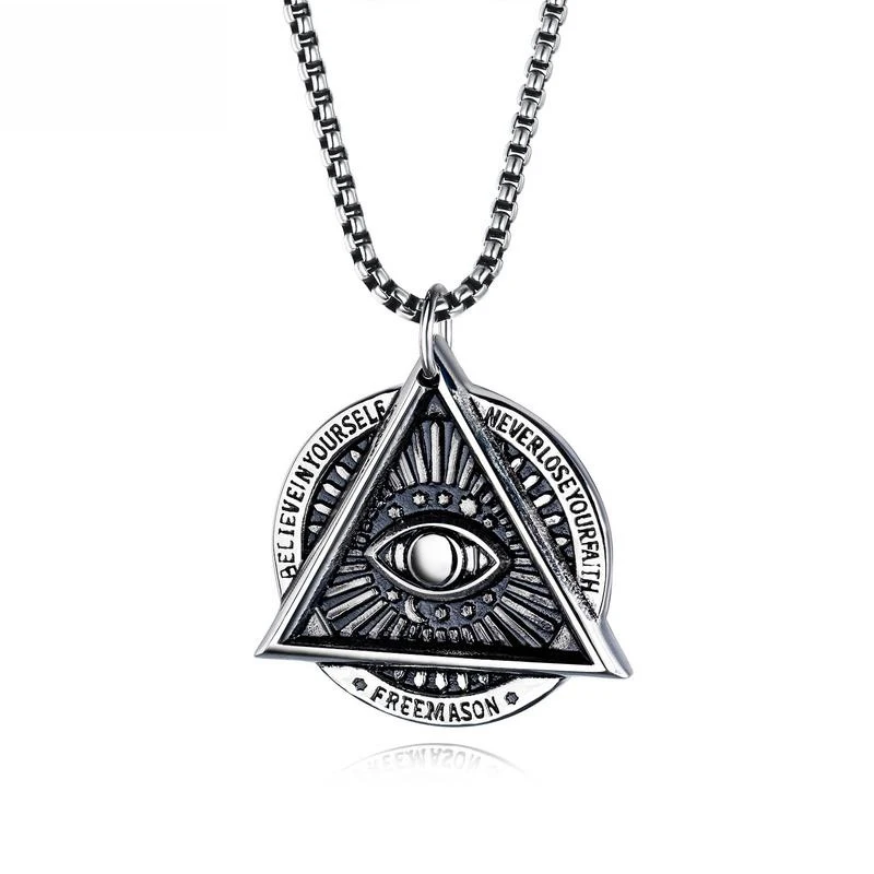 

JUHU New fashion Vintage Stainless steel Masonic pendant necklace men titanium steel necklace punk hipster pendant wholesale, Gold/sliver