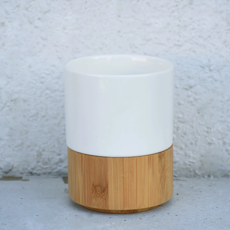 

Best Match Custom Logo Print Stainless Steel Reusable Bamboo Base Cup With Lib, Natural bamboo color