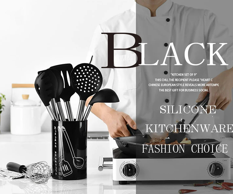 Best Selling Products Kitchen Accessories Set Non-stick Cooking Equipment 9 Pcs Silicone Spatula Soup Spoon Colander Shovel Tong