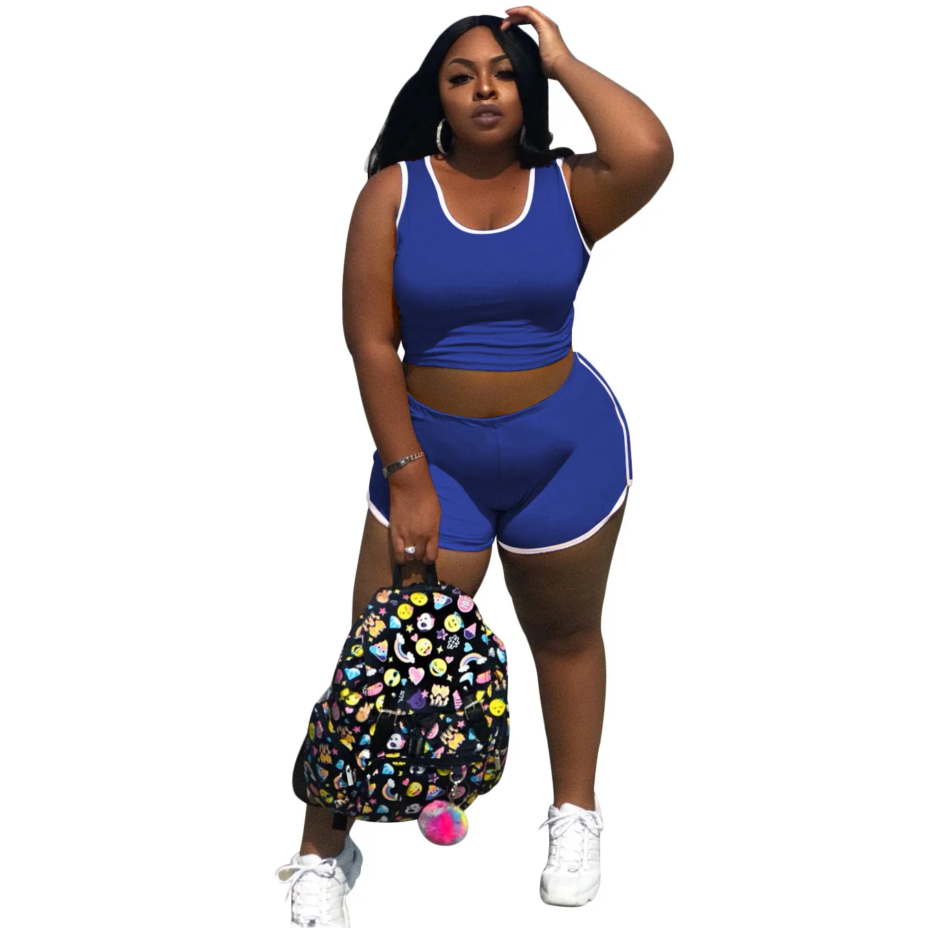 

Women summer clothes 2021 Fashion Solid Color Sleeveless And Shorts Woman Clothing Plus Size Womens 2 Piece Outfit, Picture shows