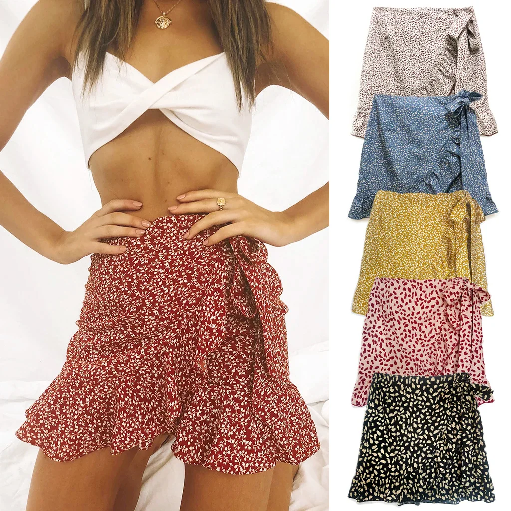 

Fashion Summer Casual Ruffle High Waist Lace Up Irregular Short Women's Skirts, 6 colors