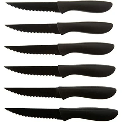 

Hot Selling Serrated Edge Steel Utility Restaurant Cutlery Fade Resistant Black Ceramic Coated 6 Steak Knife Set