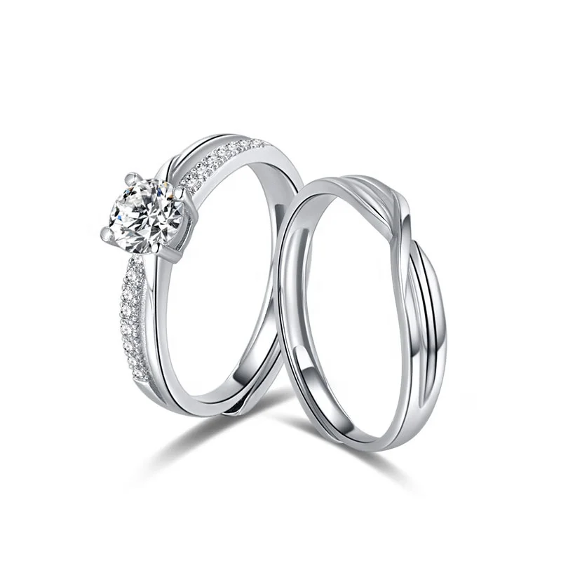 GR95 Wedding Couple Lover 925 Ring Set Platinum Plated S925 Sterling Silver Mobius Zircon Finger Rings for Mens Women