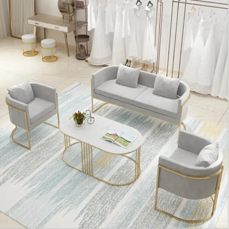 
Nordic living room fabric sofa fashion shop hospitality iron sofa, coffee shop casual sofa 