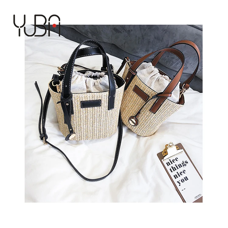 

New ladies purse 2021 summer trendy straw beach bag Large Capacity Woven hand shoulder Bucket Bag, Customizable