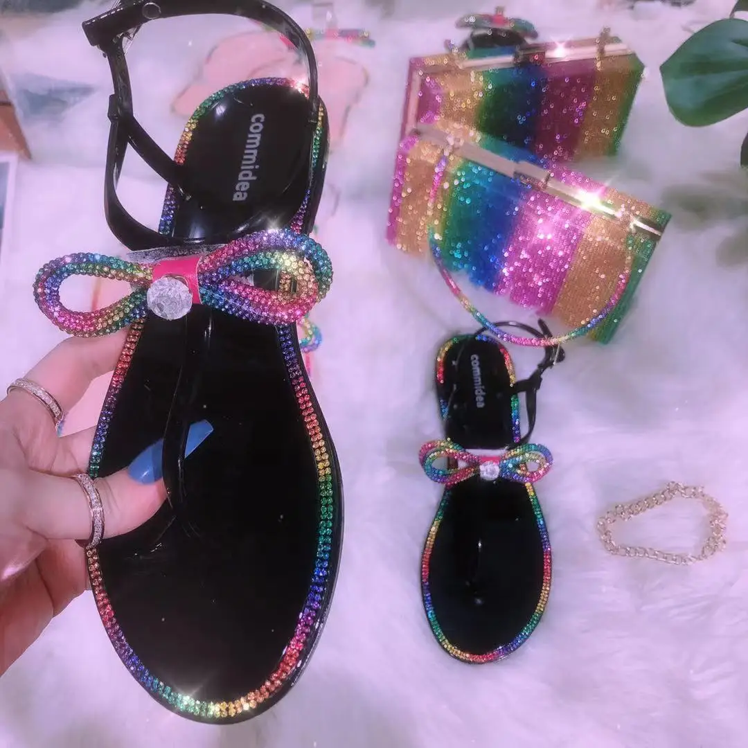 

Fashion Crystal Slippers Women Bling Flat Casual Ladies Jelly sandals Shoes Rhinestone Beach Summer sandals, Pink/black