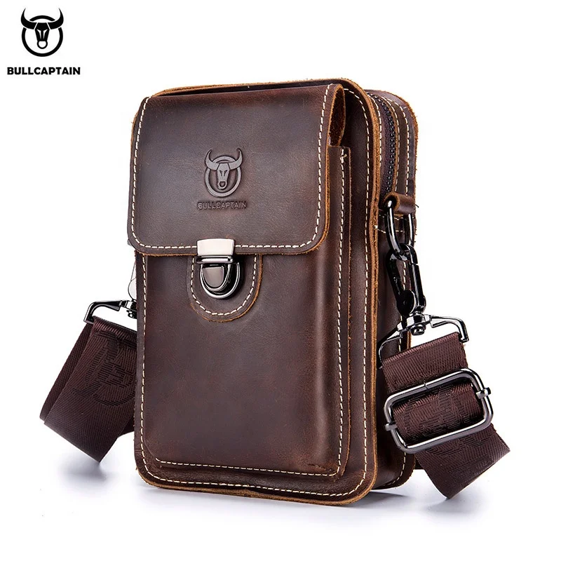 

BULLCAPTAIN Crazy Horse Leather Men's Leather Casual Wear Belt Belt Bag Leather Multifunctional Shoulder Messenger Phone Bag