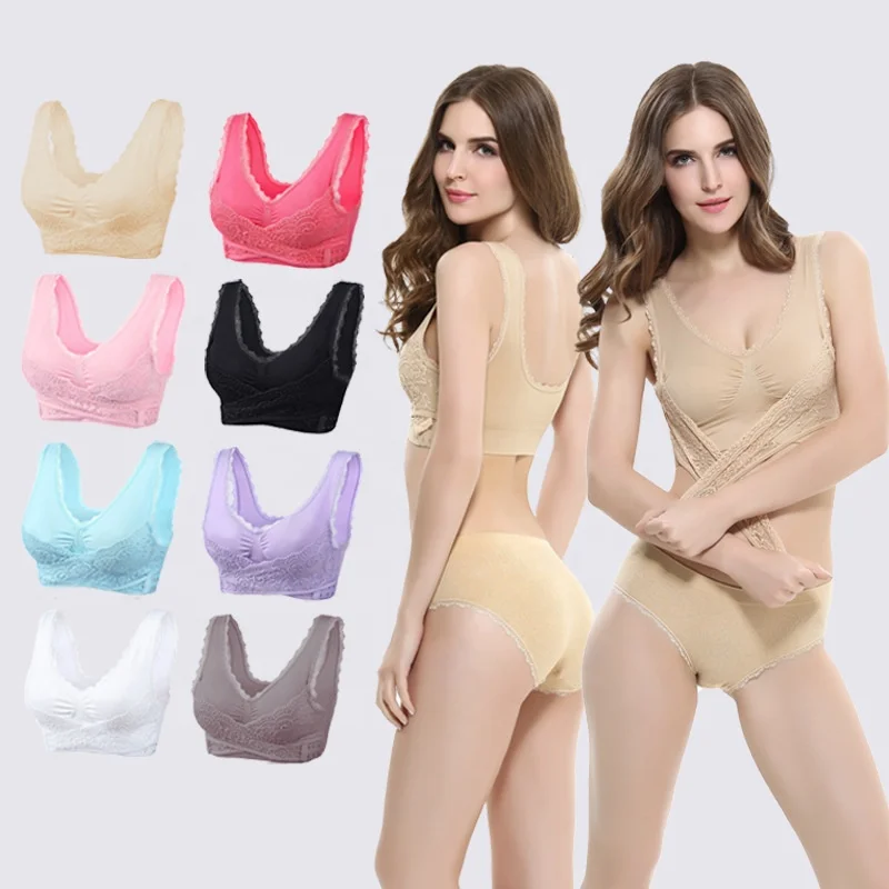

Wholesale Women Plus Size Seamless Wireless Sexy Push Up Lace Yoga Bra