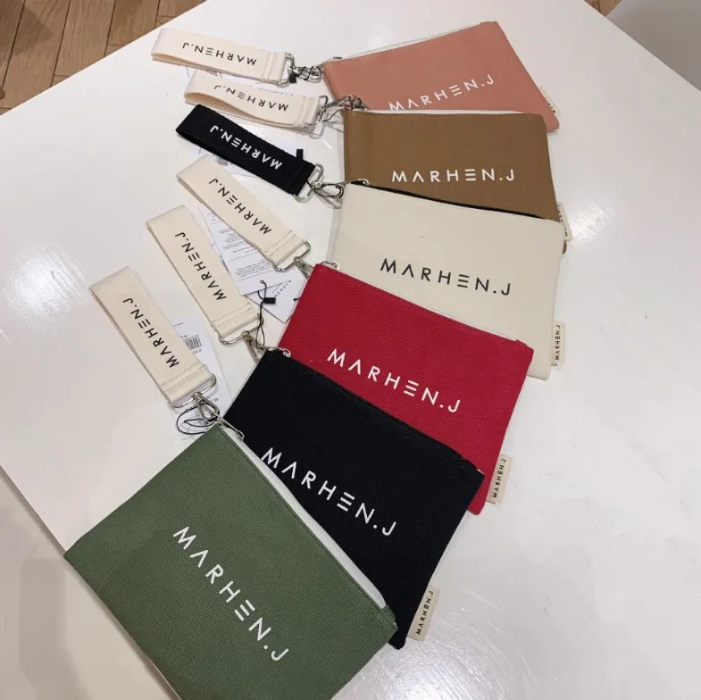 

Korea Style Stock Cotton Canvas Cosmetic Wrist Phone Bag In Bag