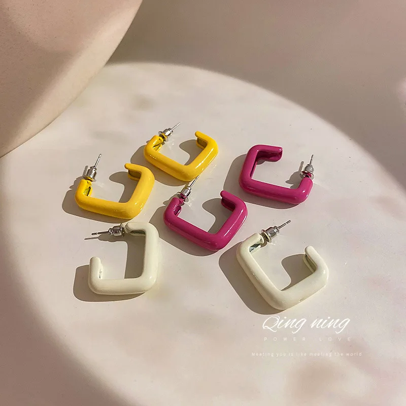

new statement geometric square stud metal earrings
