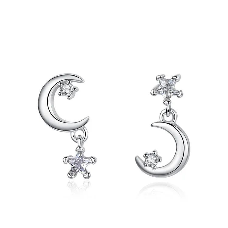 

Lady 925 Sterling Silver Crystal Rhinestone Amethyst Moon Star Shaped Dangle Ear Rings Moon And Star Stud Earrings