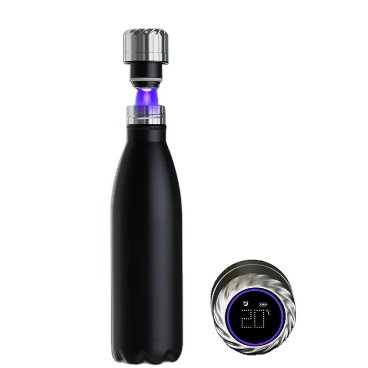 

UV-C light sterilizing water bottle stainless steel double wall vacuum insulated with UV sterilization lid smart bottle